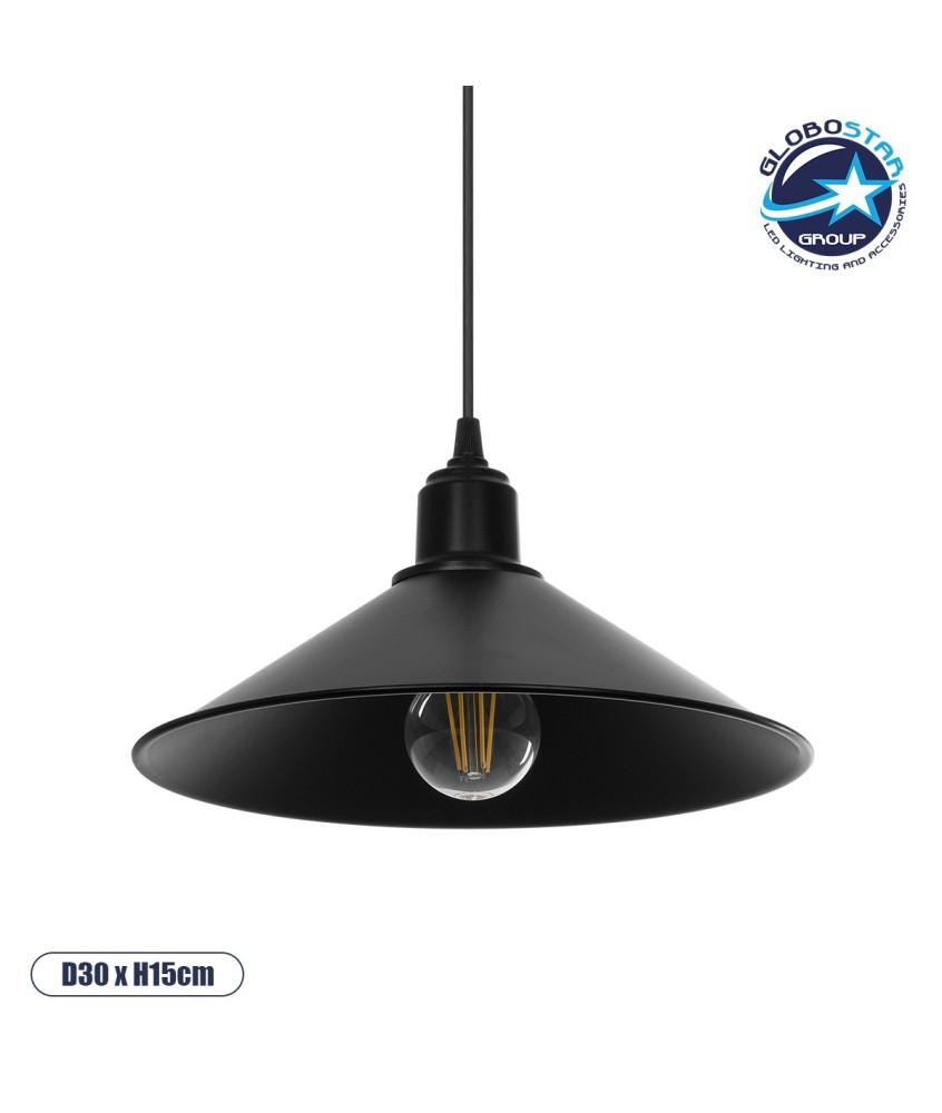 GLOBOSTAR® FERRO 203-0084 Μοντέρνο Κρεμαστό Φωτιστικό Οροφής με Ντουί 1 x E27 AC 220-240V IP20 - Μαύρο - Μ30 x Π30 x Υ15cm